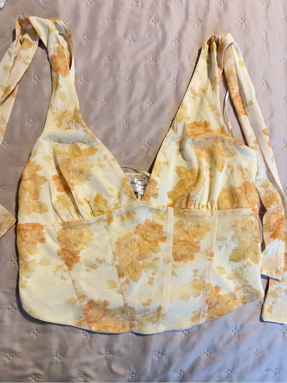 one clothing Yellow Floral Tie-Strap Crop Top